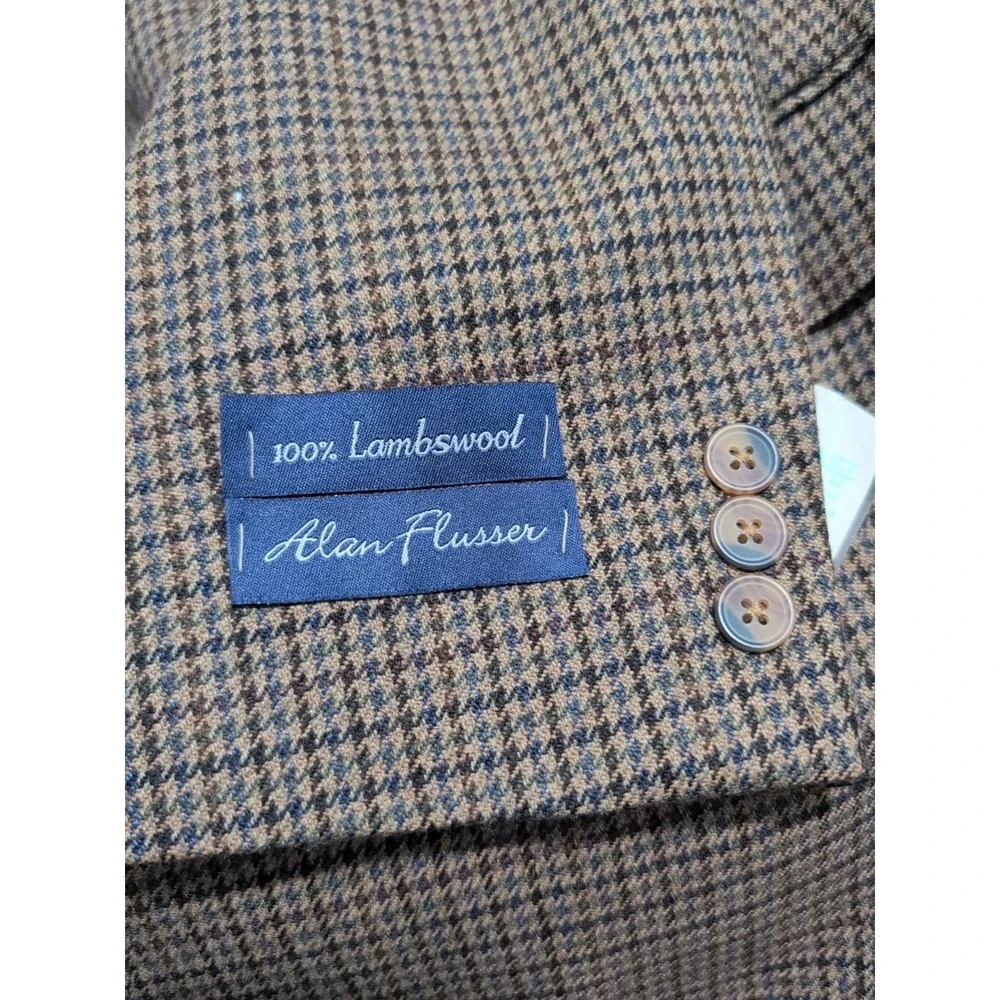 Alan‎ Flusser 100% Lambs Wool Cashmere Brown Plaid Sport Coat Mens 42 Long NWT